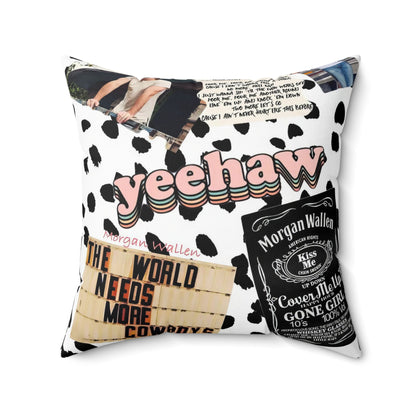 Morgan Wallen Yeehaw Collage Spun Polyester Square Pillow