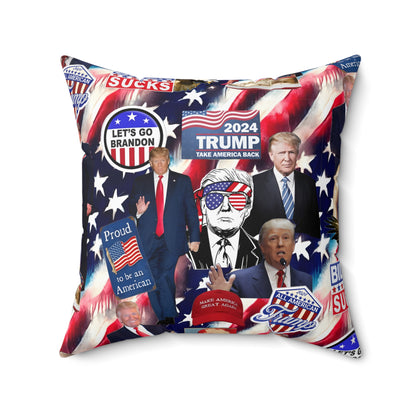 Donald Trump 2024 MAGA Montage Spun Polyester Square Pillow