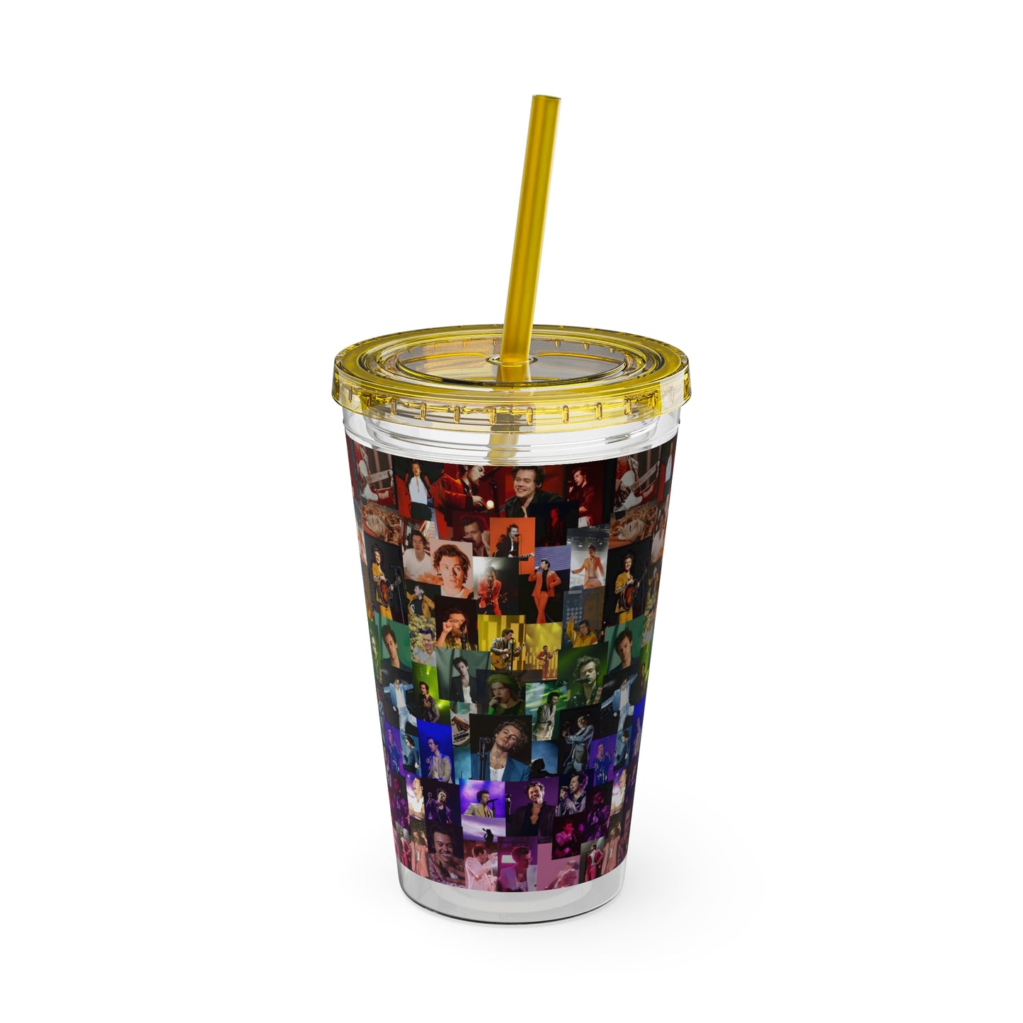 Harry Styles Rainbow Photo Collage Sunsplash Tumbler with Straw