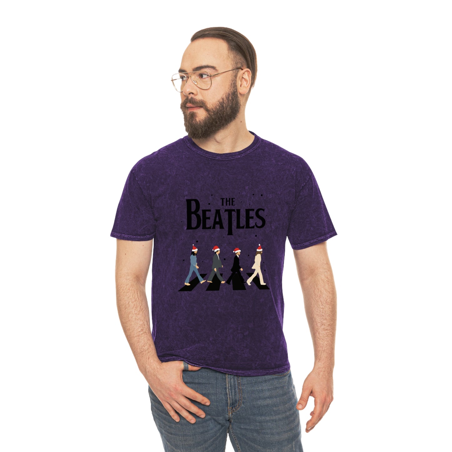 The Beatles Abbey Road Santas Unisex Mineral Wash Vintage Tee Shirt