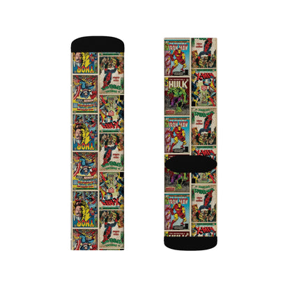 Marvel Comic Book Cover Collage Tube Socks