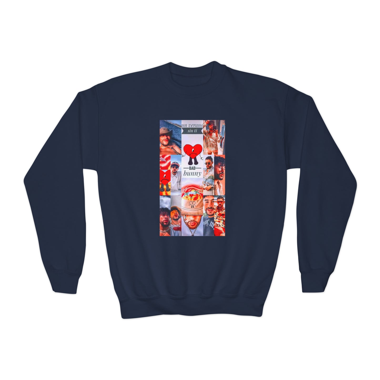 Bad Bunny Un Verano Sin Ti Photo Collage Youth Crewneck Sweatshirt