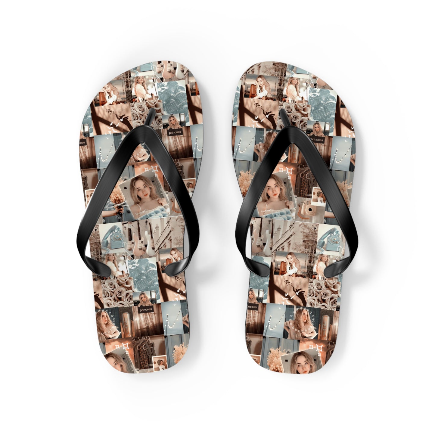 Sabrina Carpenter Peachy Princess Collage Flip Flops