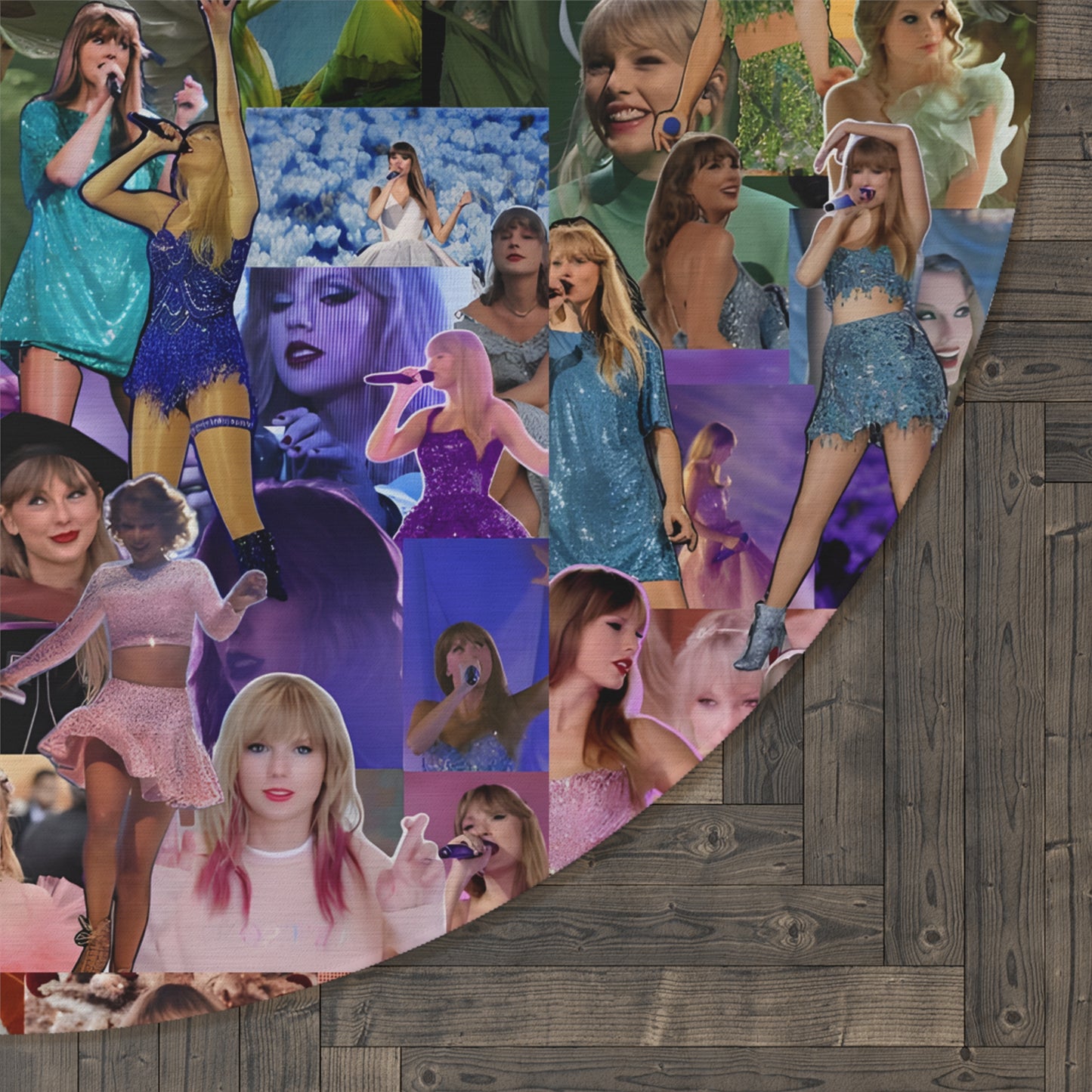 Taylor Swift Rainbow Photo Collage Round Rug