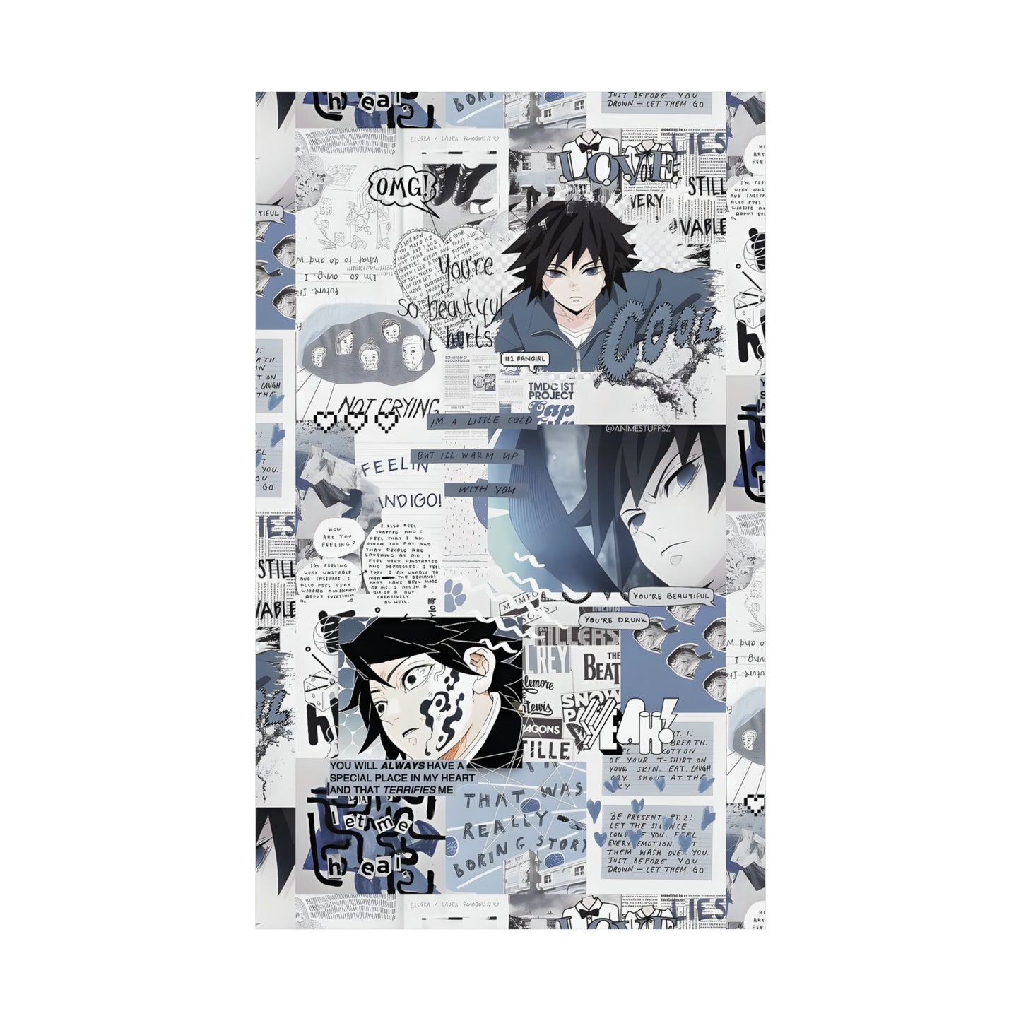 Demon Slayer Giyu Aesthetic Collage Matte Vertical Poster