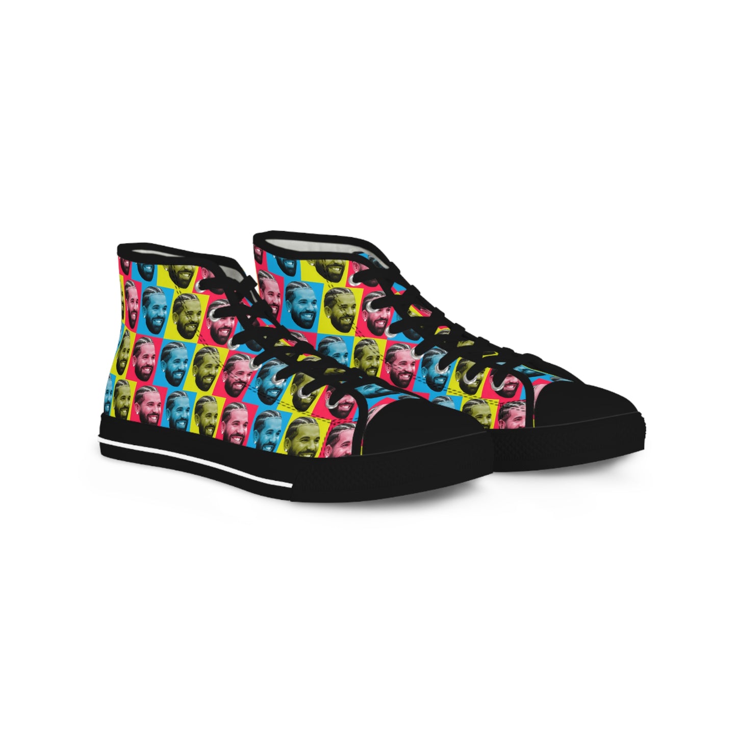 Drake Colored Checker Faces Men's High Top Sneakers