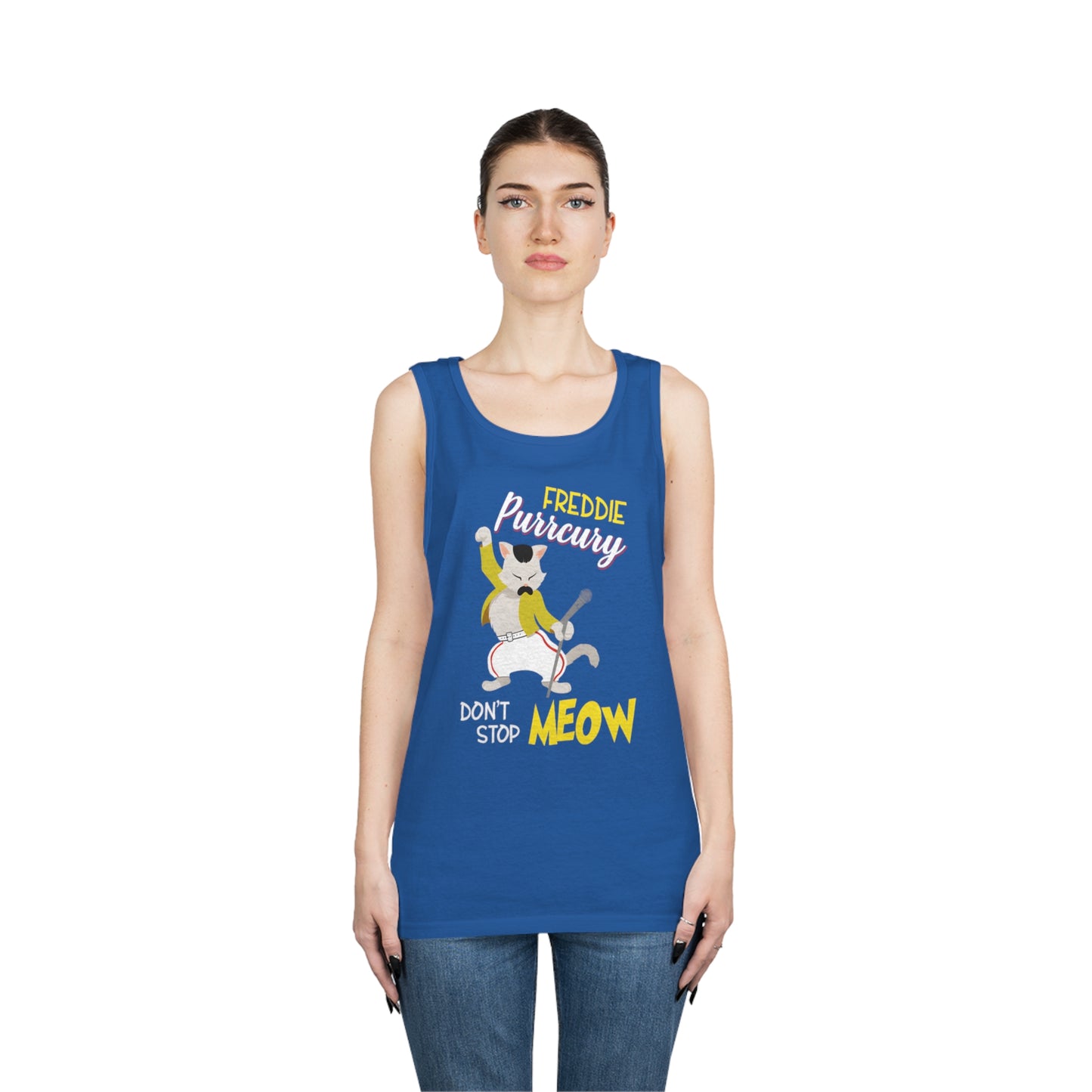 Queen Don't Stop Meow Freddie Purrcury Unisex Heavy Cotton Tank Top