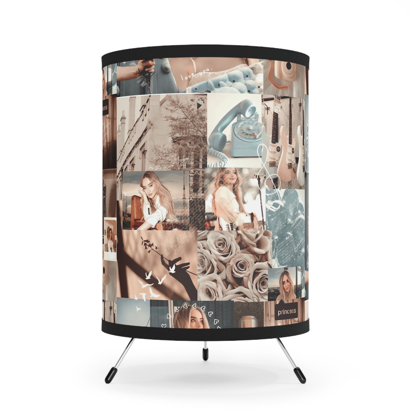 Sabrina Carpenter Peachy Princess Collage Tripod Lamp with High-Res Printed Shade