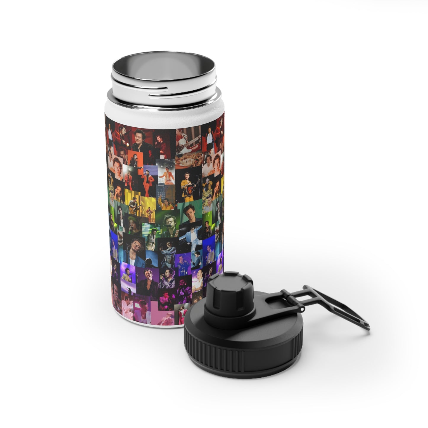 Harry Styles Rainbow Photo Collage Stainless Steel Sports Lid Water Bottle