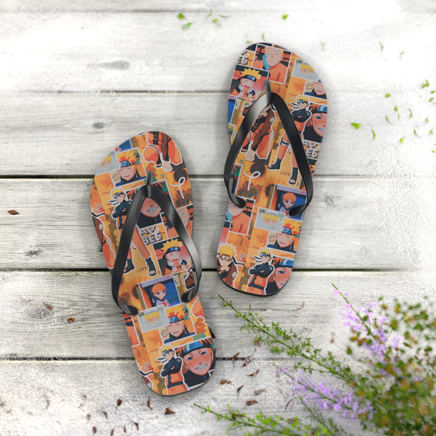 Naruto Uzumaki Sunflower Blaze Collage Flip Flops