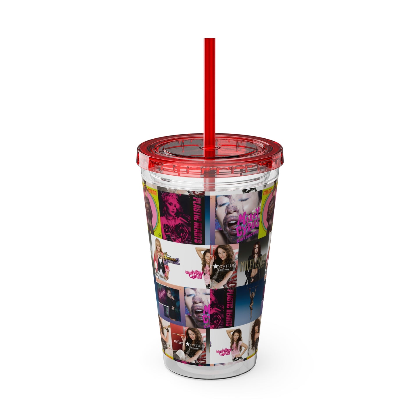 Miley Cyrus Album Cover Collage Sunsplash Tumbler with Straw