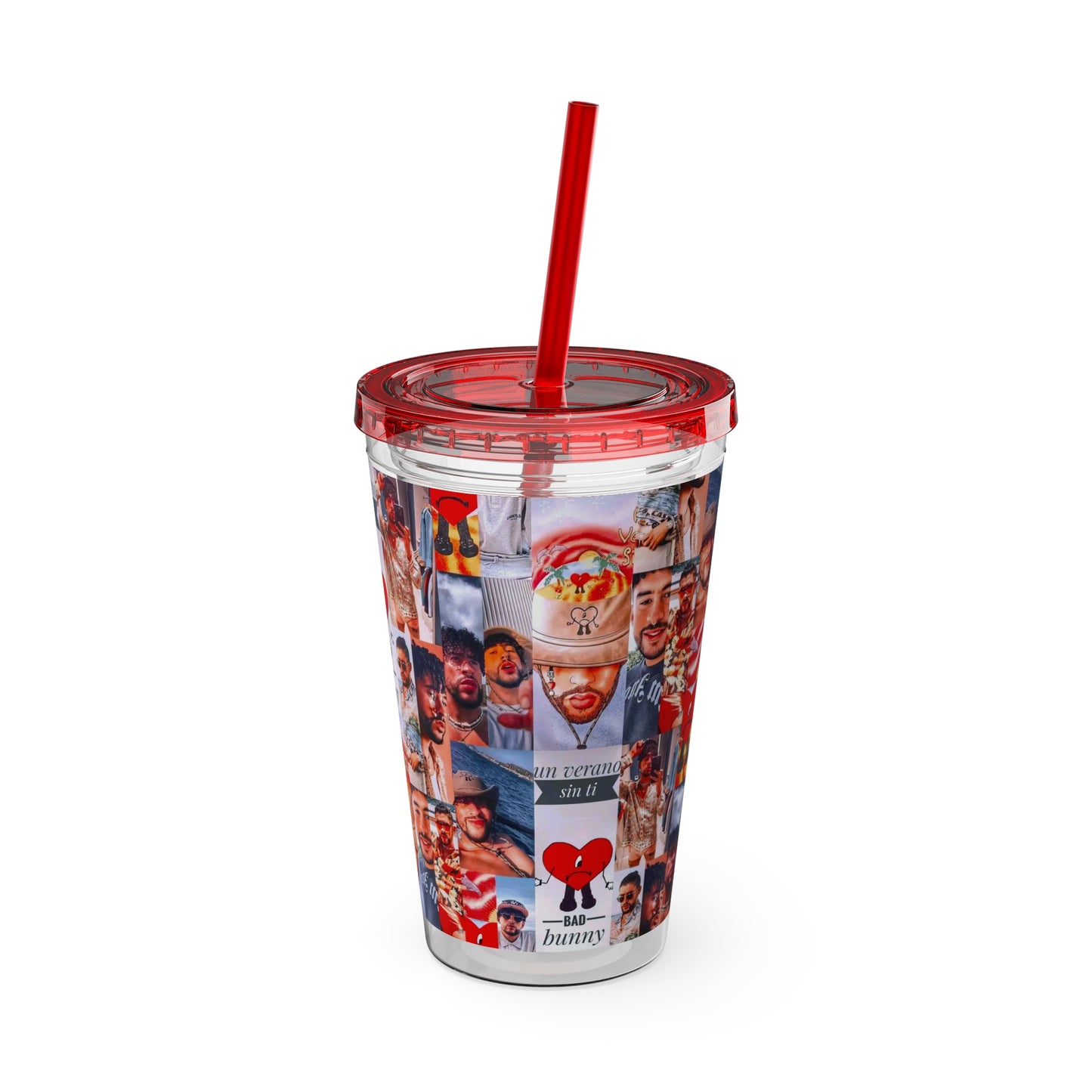 Bad Bunny Un Verano Sin Ti Photo Collage Sunsplash Tumbler with Straw