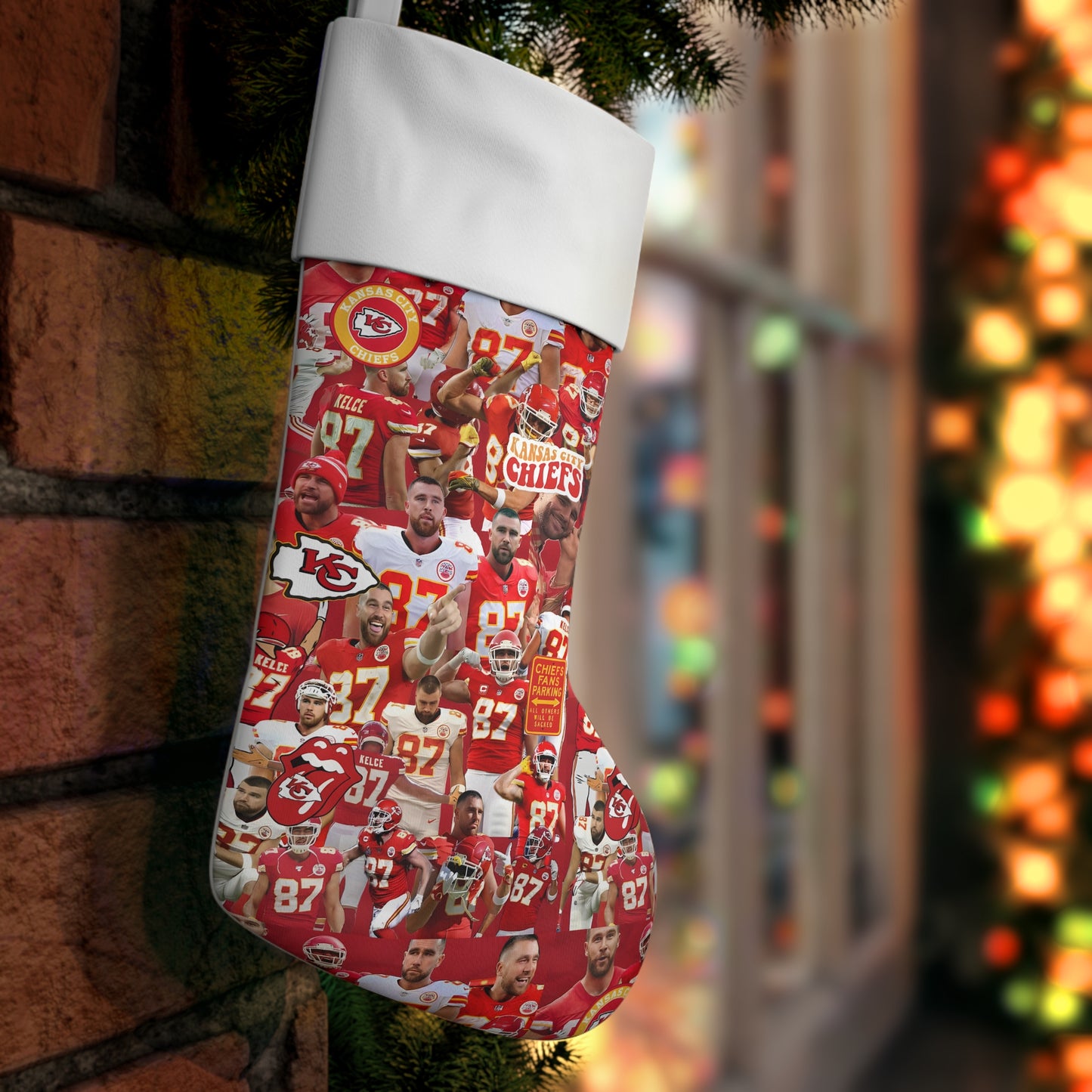 Travis Kelce Chiefs Red Collage Holiday Stocking