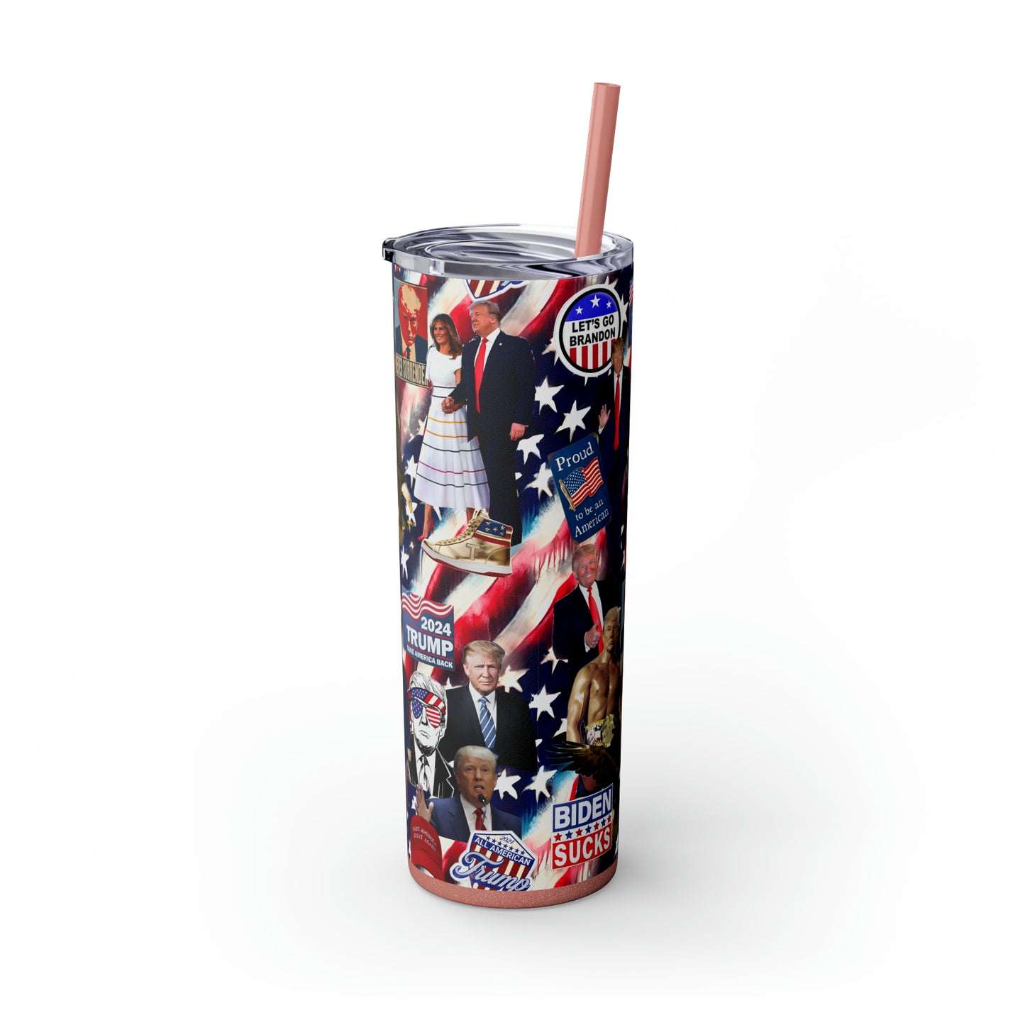 Donald Trump 2024 MAGA Montage Skinny Tumbler with Straw