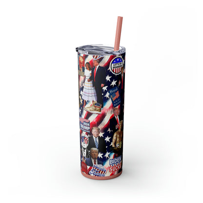 Donald Trump 2024 MAGA Montage Skinny Tumbler with Straw