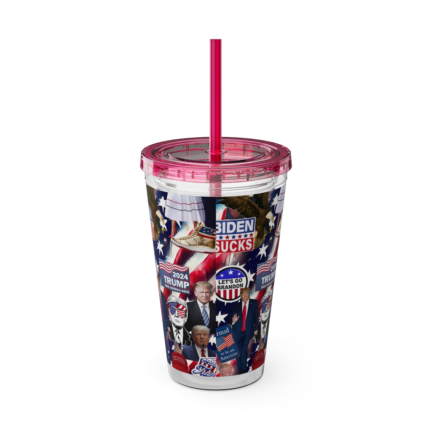 Donald Trump 2024 MAGA Montage Sunsplash Tumbler with Straw