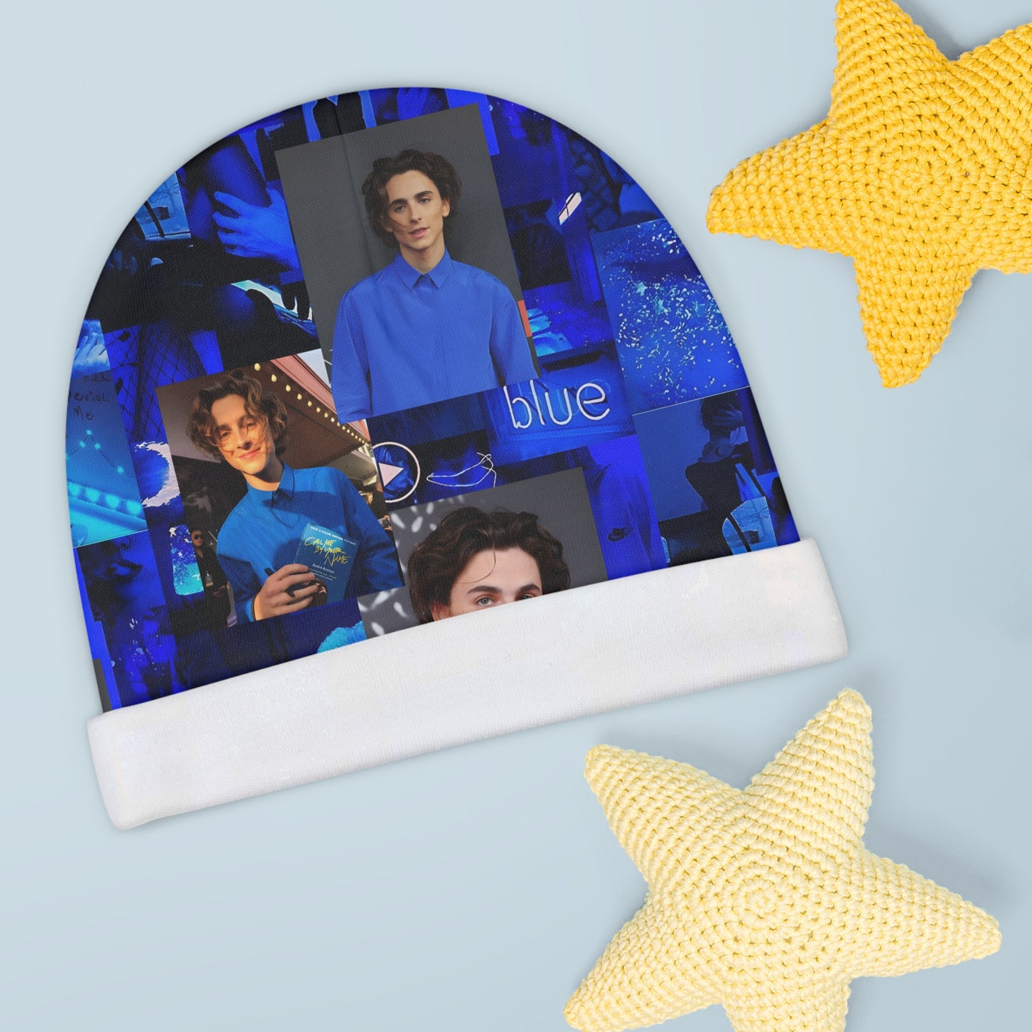 Timothee Chalamet Cool Blue Collage Baby Beanie