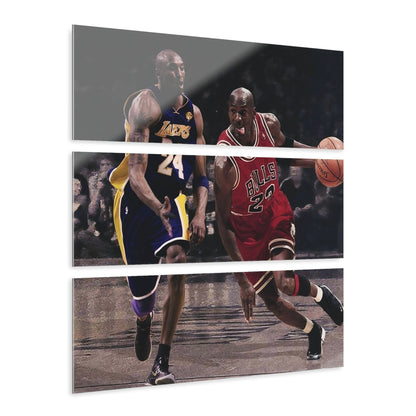 Michael Jordan Driving Against Kobe Bryant Acrylic Triptych Print