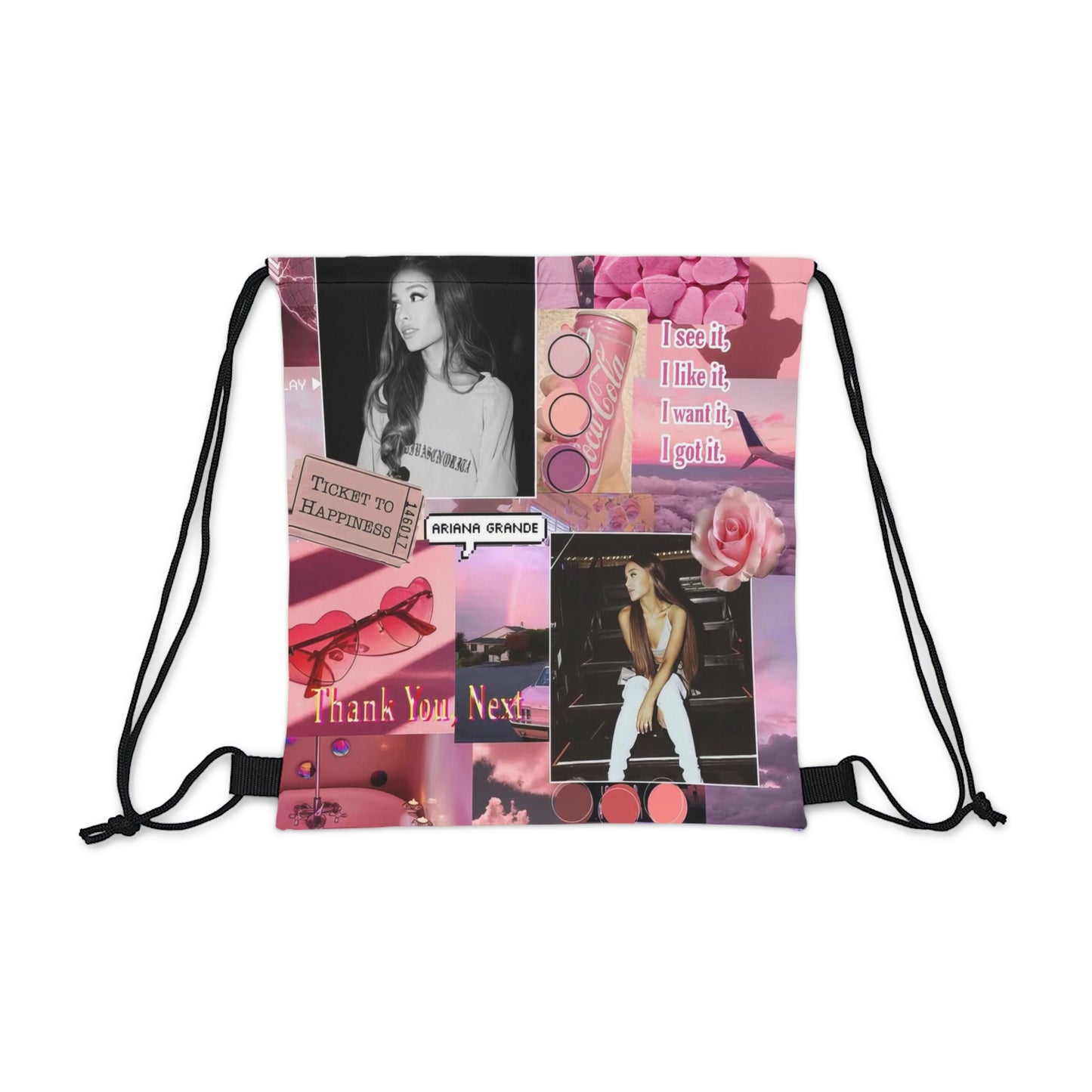 Ariana Grande Pink Aesthetic Collage Outdoor Drawstring Bag