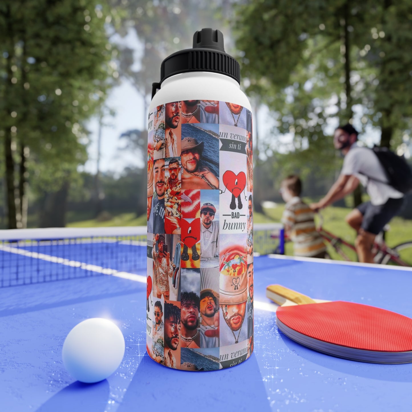 Bad Bunny Un Verano Sin Ti Photo Collage Stainless Steel Sports Lid Water Bottle