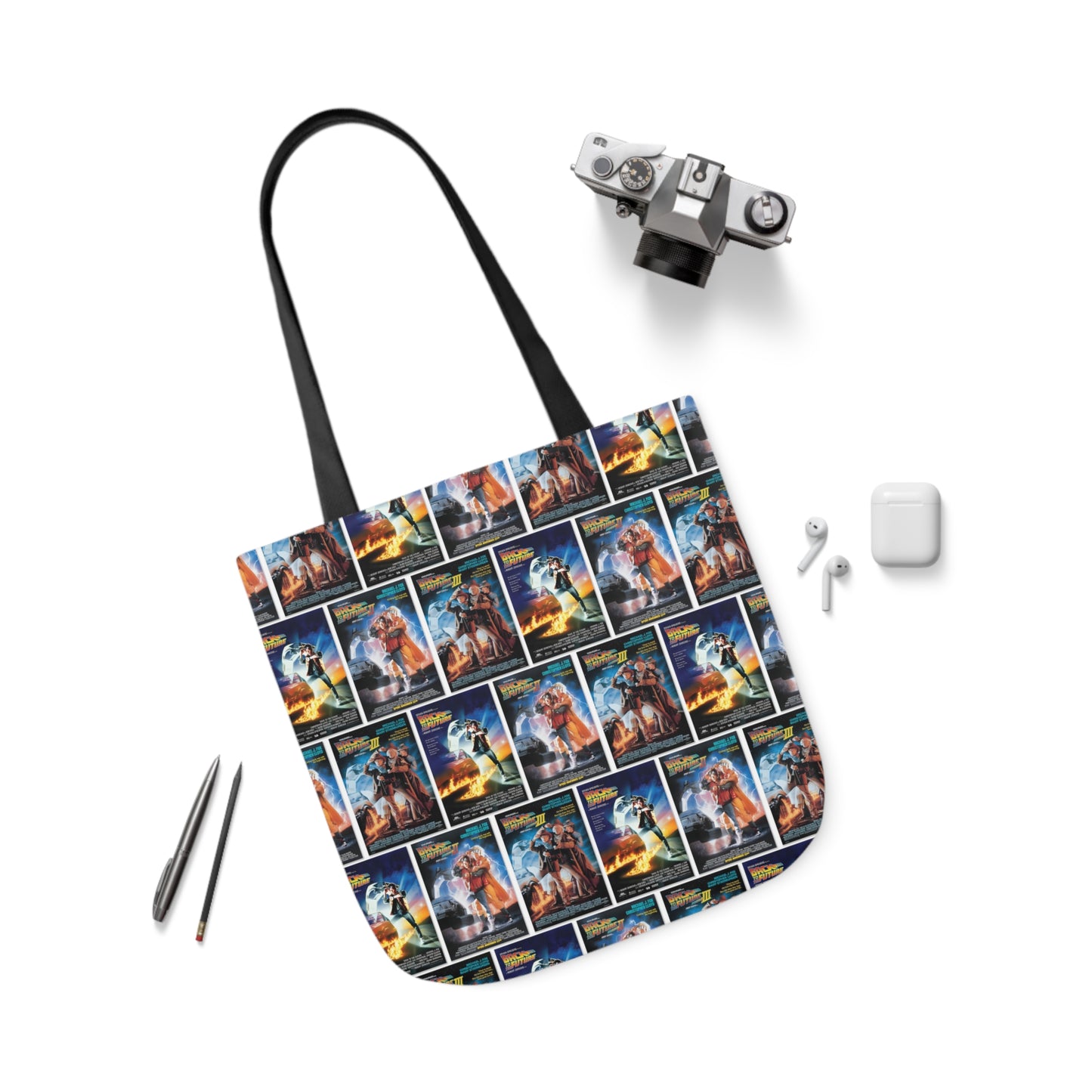 Back To The Future Movie Posters Collage Polyester Canvas Tote Bag