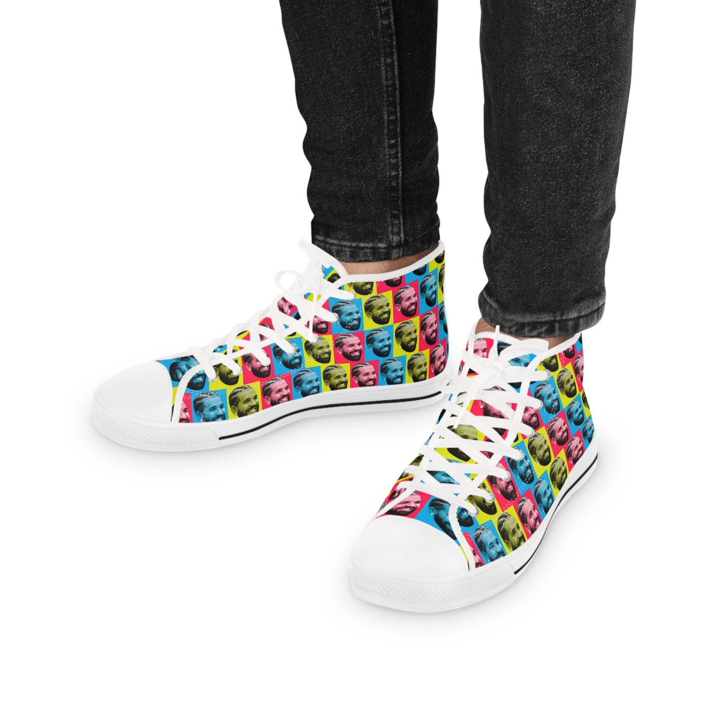 Drake Colored Checker Faces Men's High Top Sneakers