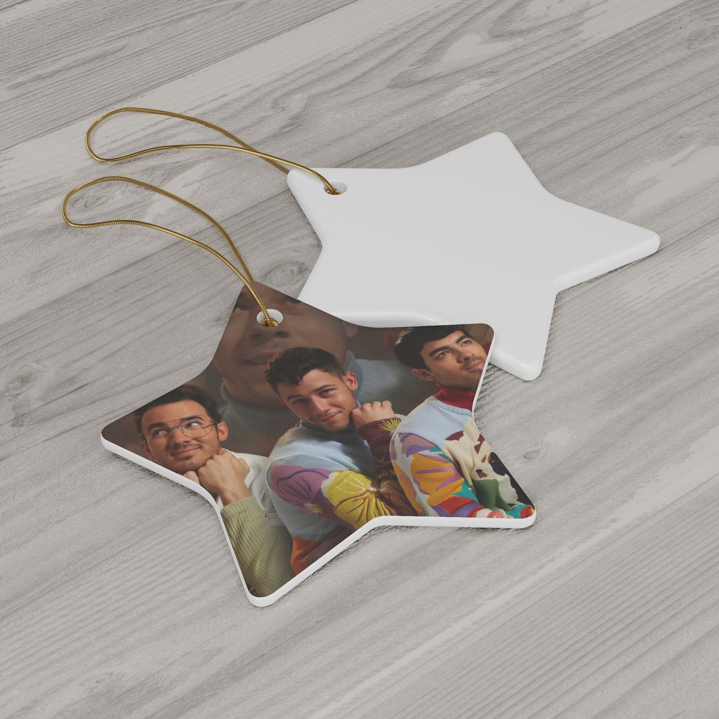 Jonas Brothers Ugly Sweater Photo Ceramic Ornament