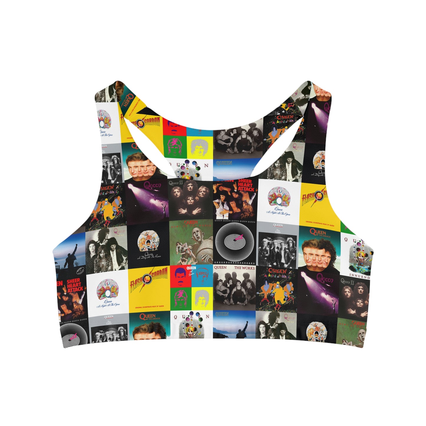 Queen Album Cover Collage Seamless Sports Bra