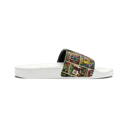 Marvel Comic Book Cover Collage Youth Slide Sandals