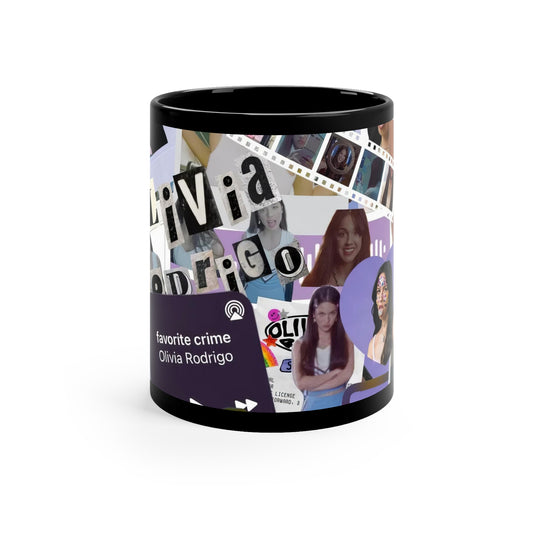 Olivia Rodrigo Deja Vu Collage Black Ceramic Mug