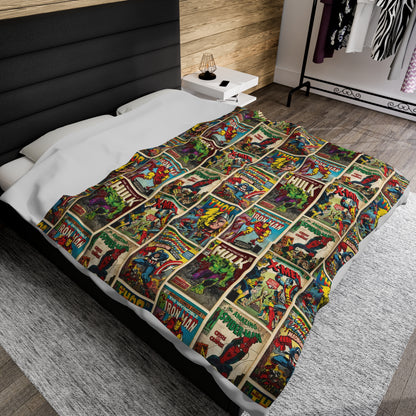 Marvel Comic Book Cover Collage Velveteen Plush Blanket