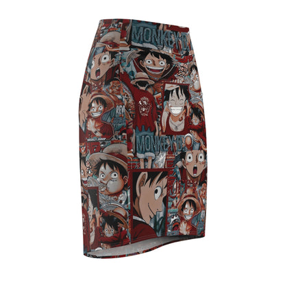 One Piece Anime Monkey D Luffy Red Collage Women's Pencil Skirt