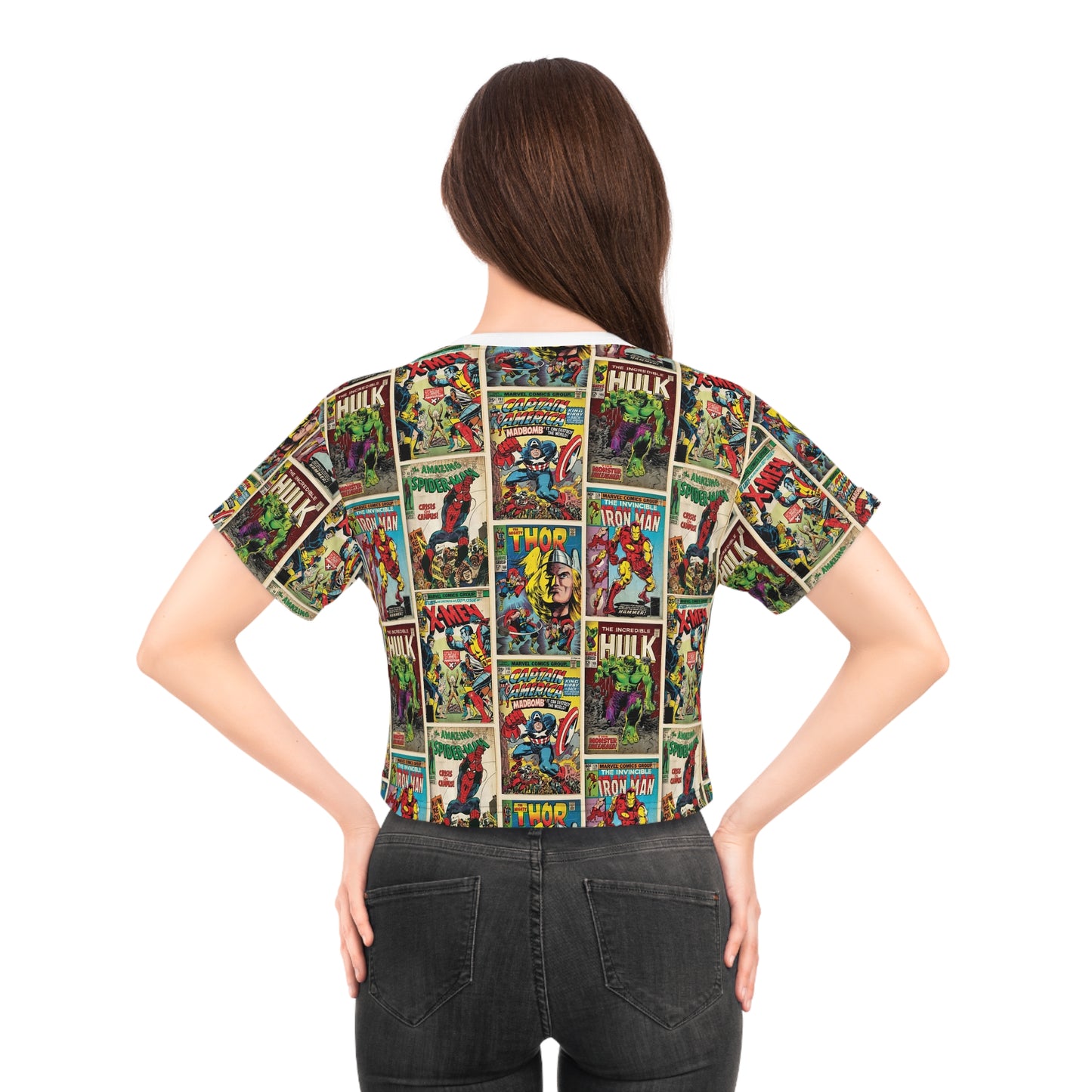 Marvel Comic Book Cover Collage Crop Tee