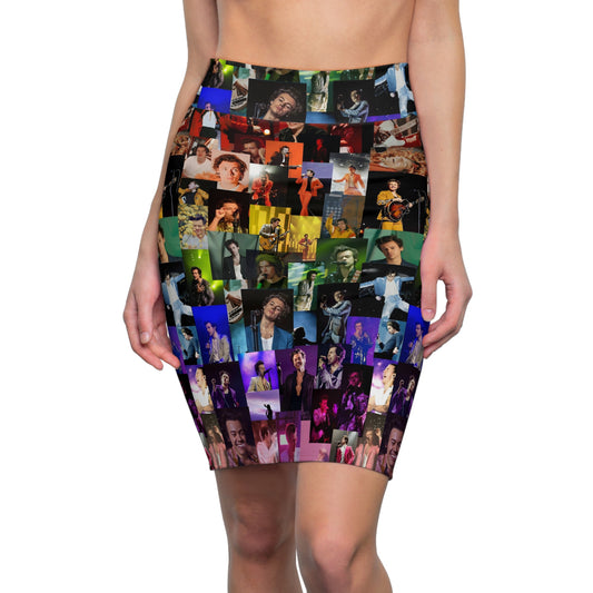Harry Styles Rainbow Photo Collage Women's Pencil Skirt