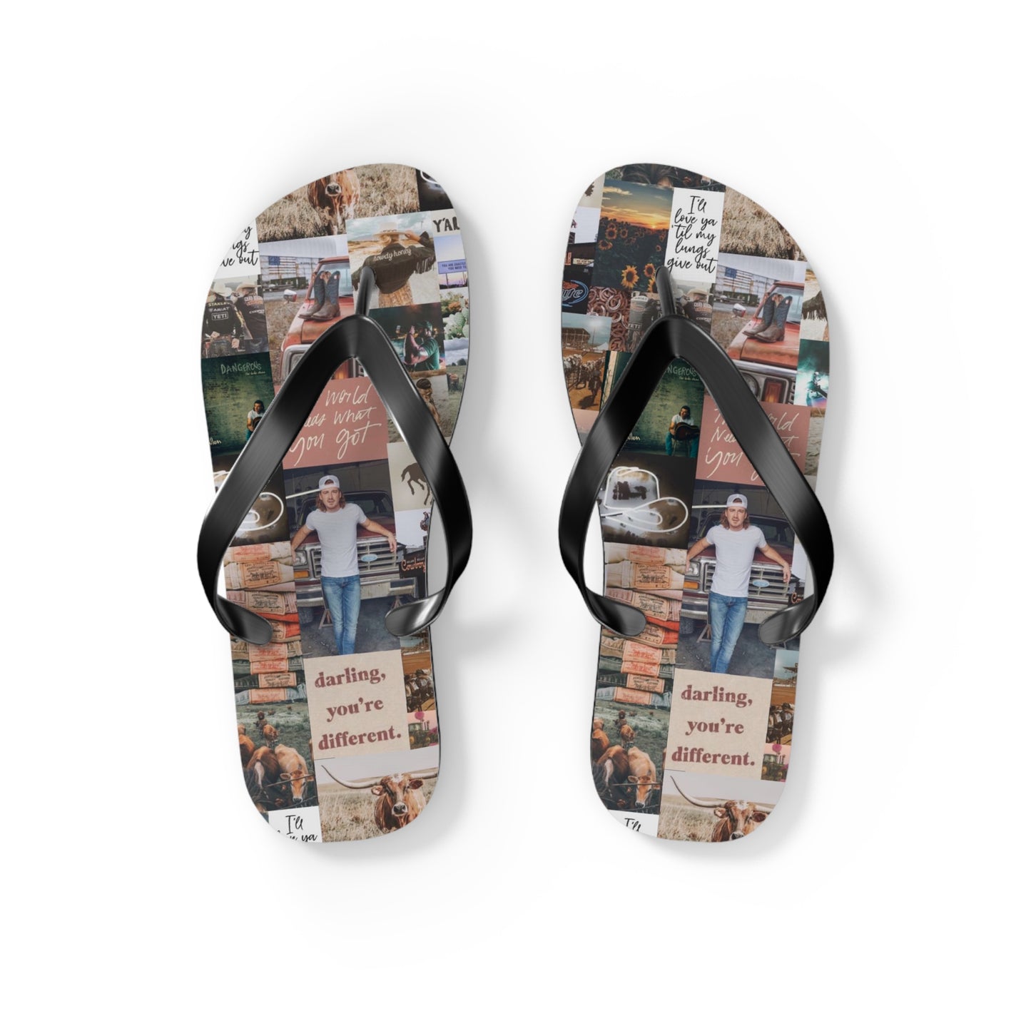 Morgan Wallen Darling You're Different Collage Flip Flops