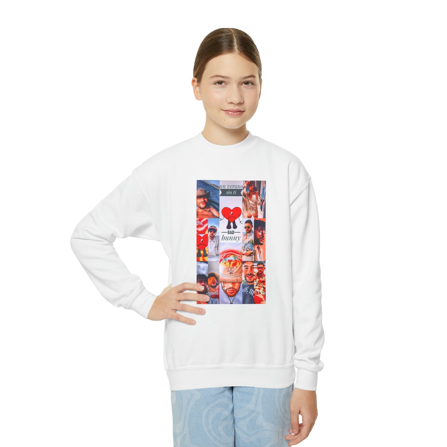 Bad Bunny Un Verano Sin Ti Photo Collage Youth Crewneck Sweatshirt