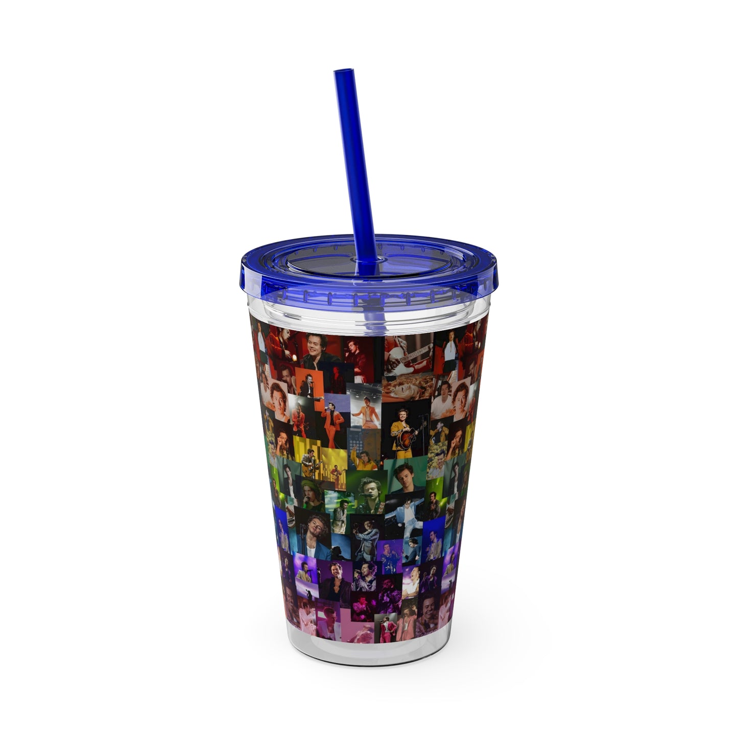 Harry Styles Rainbow Photo Collage Sunsplash Tumbler with Straw