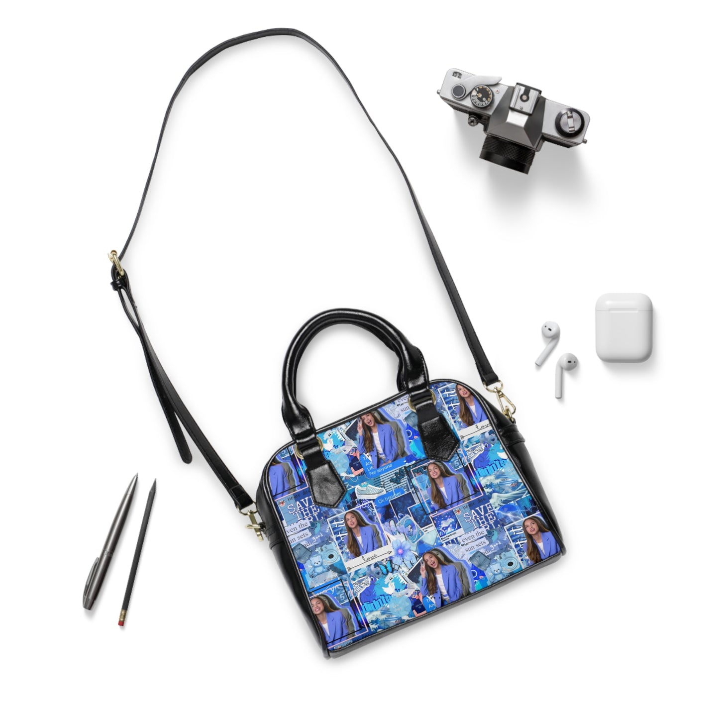 Olivia Rodrigo Blue Aesthetic Collage Shoulder Handbag