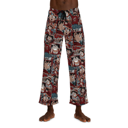 One Piece Anime Monkey D Luffy Red Collage Men's Pajama Pants