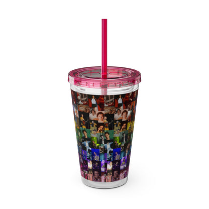 Harry Styles Rainbow Photo Collage Sunsplash Tumbler with Straw