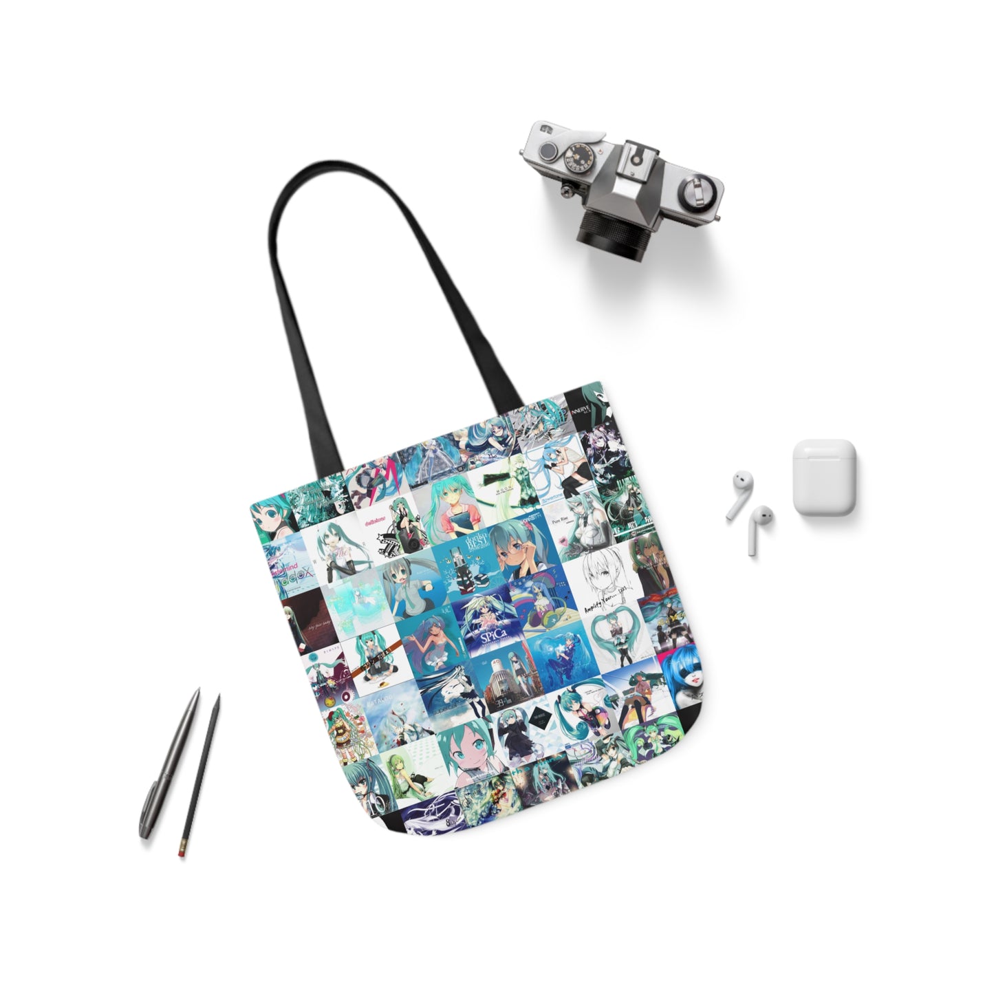 Hatsune Miku Album Cover Collage Polyester Canvas Tote Bag