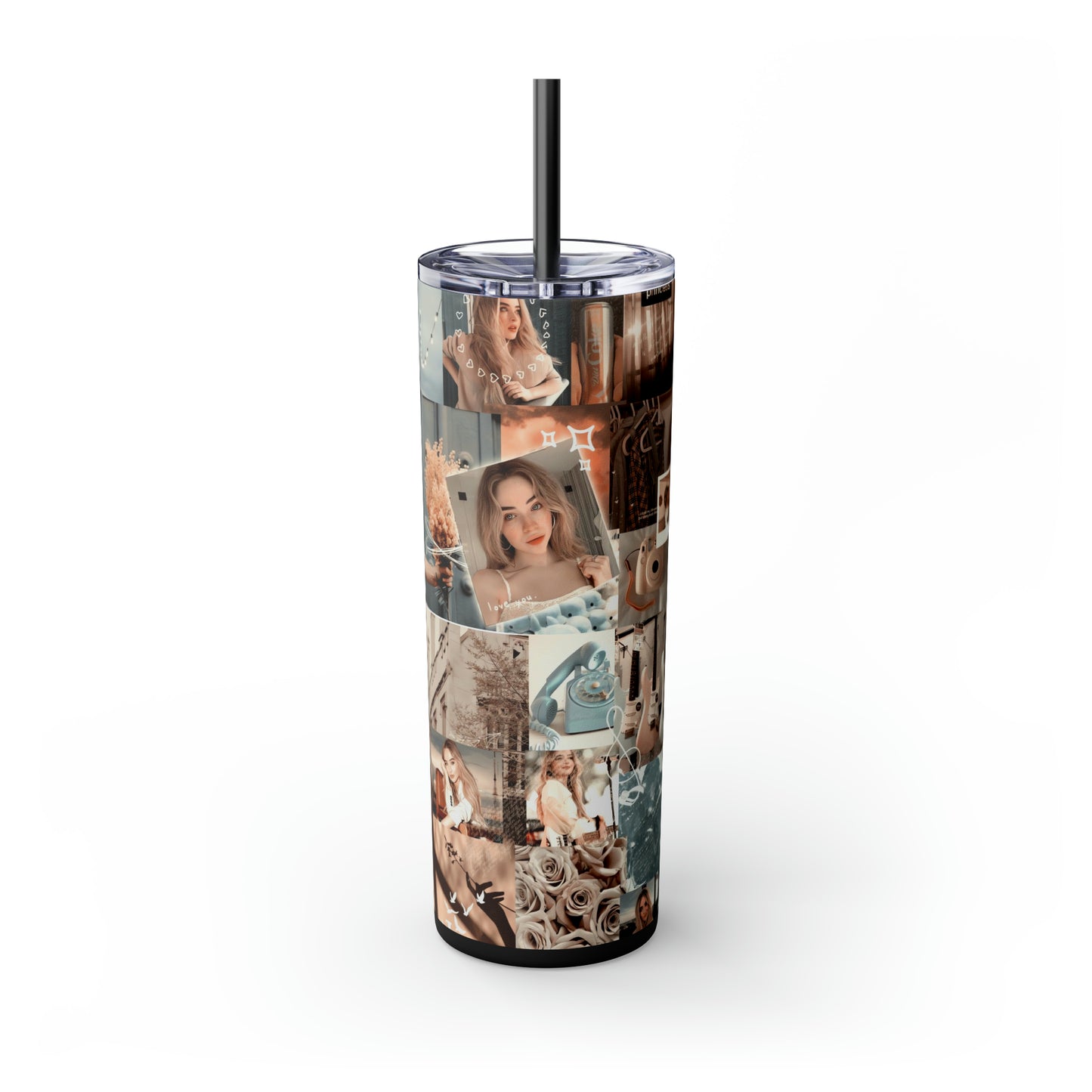 Sabrina Carpenter Peachy Princess Collage Skinny Tumbler with Straw