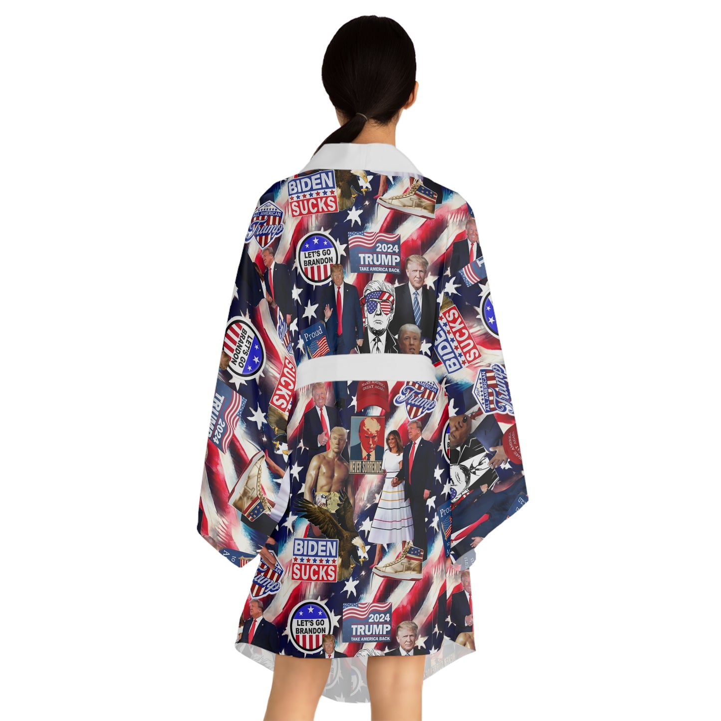 Donald Trump 2024 MAGA Montage Long Sleeve Kimono Robe
