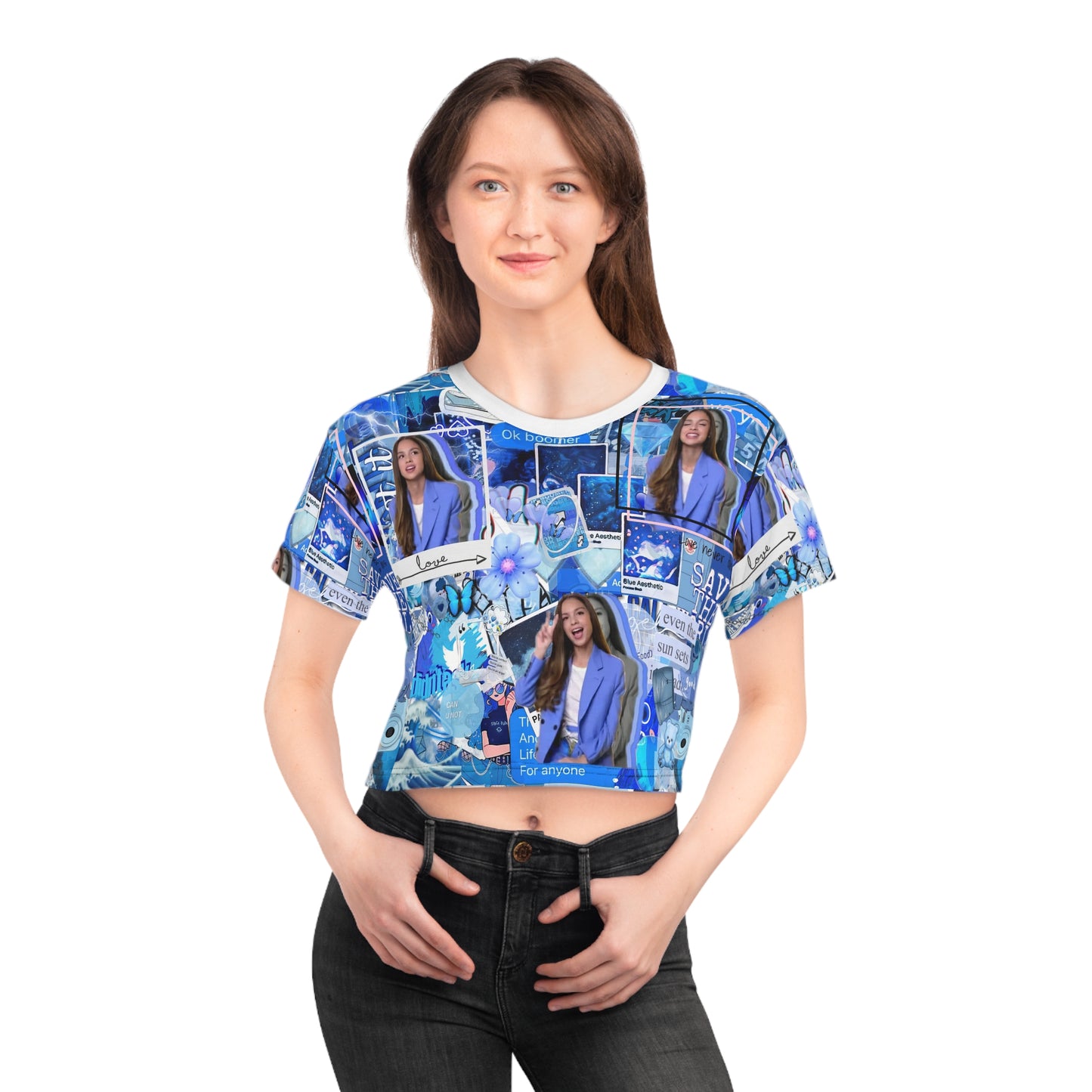 Olivia Rodrigo Blue Aesthetic Collage Crop Tee