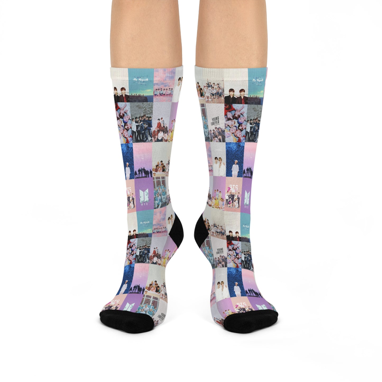 BTS Pastel Aesthetic Collage Cushioned Crew Socks