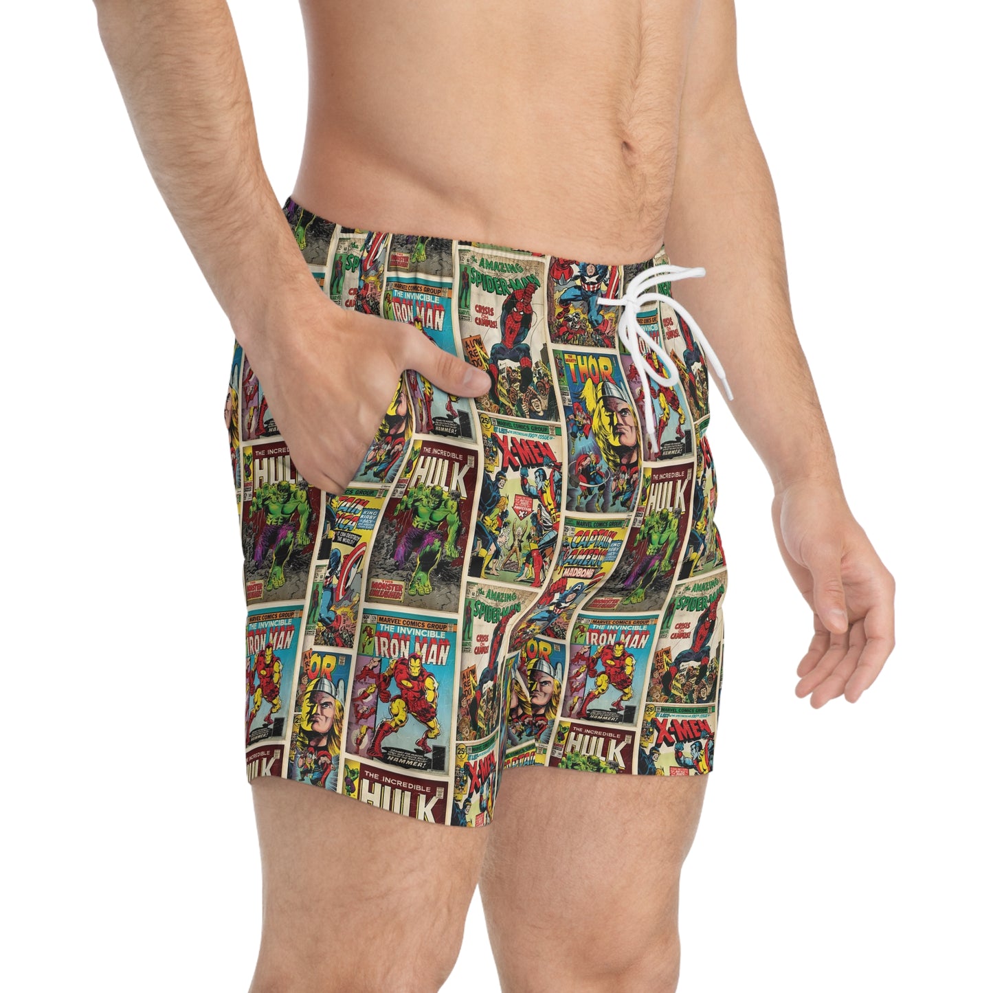 Marvel Comic Book Cover Collage Men's Swim Trunks