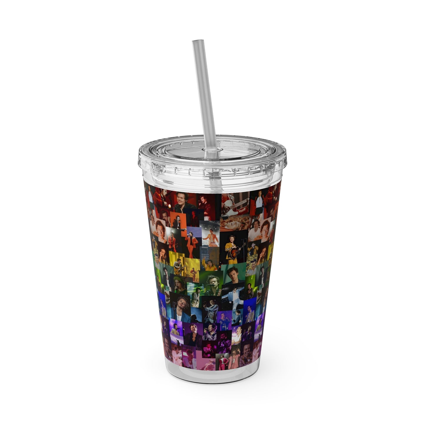 Harry Styles Rainbow Photo Collage Sunsplash Tumbler with Straw