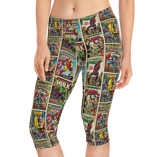 Marvel Comic Book Cover Collage Women's Capri Leggings