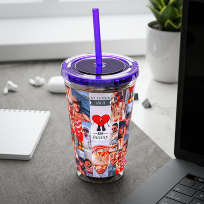 Bad Bunny Un Verano Sin Ti Photo Collage Sunsplash Tumbler with Straw