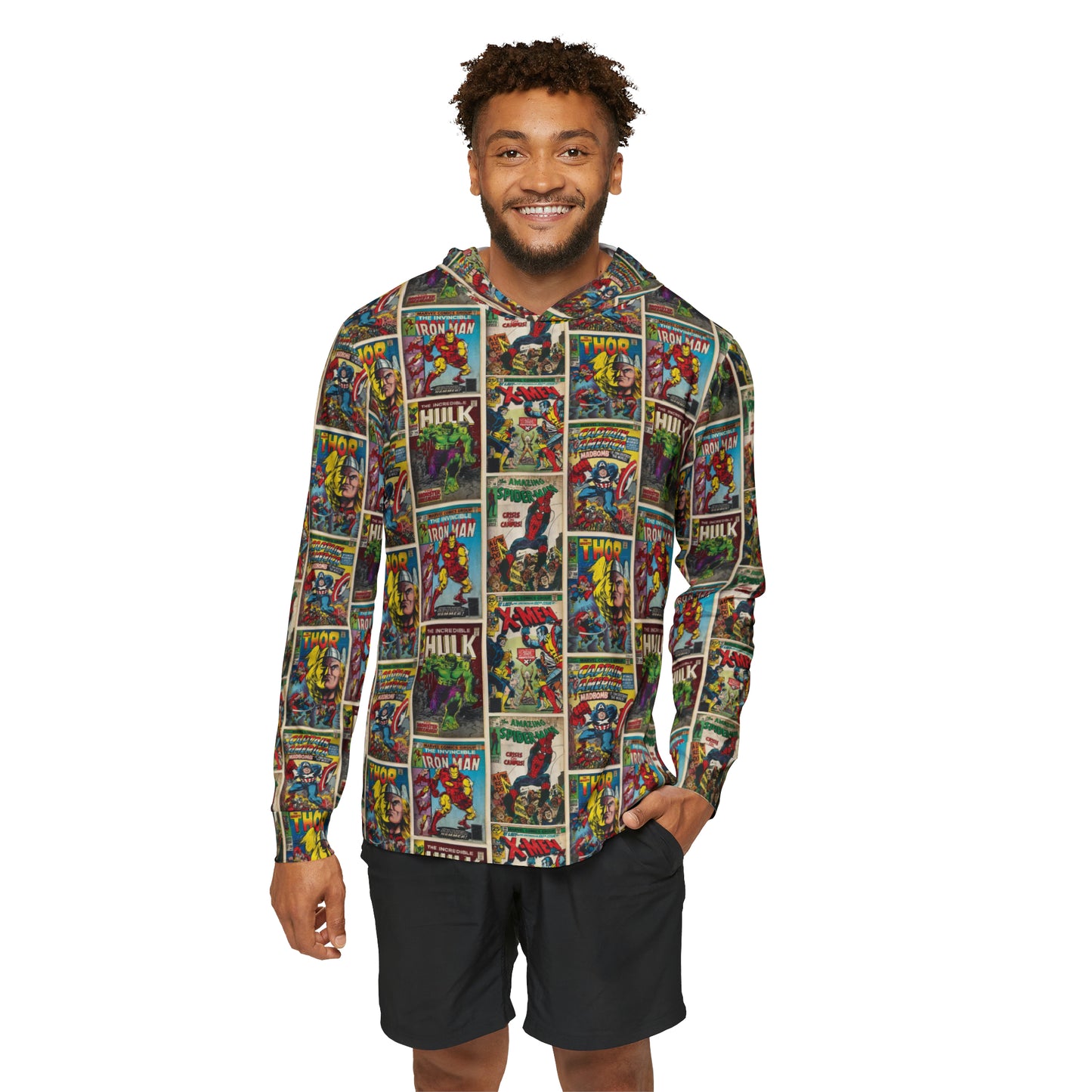 Marvel Comic Book Cover Collage Men's Sports Warmup Hoodie